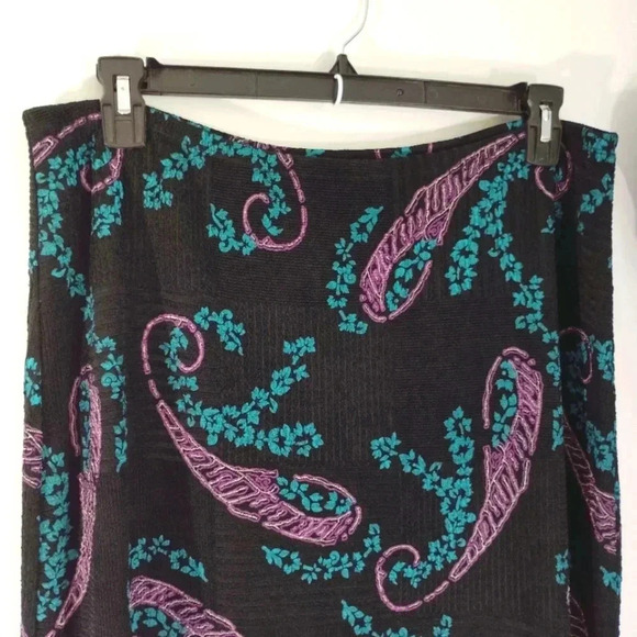 CLEARANCE Vintage Notations Skirt Paisley Print Pink Aqua Ruffle Hem Stretchy XL - Picture 7 of 12